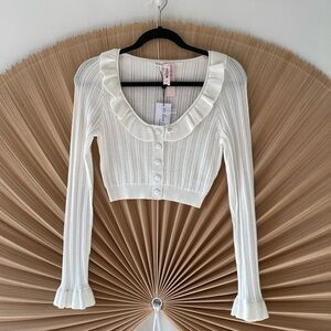 For Love and Lemons Camille Pointelle Knit Sweater Cardigan